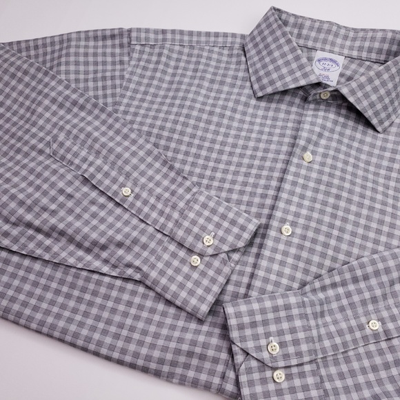 Brooks Brothers Slim Fit Shirt 17 32/33 Gray Check - Picture 5 of 8